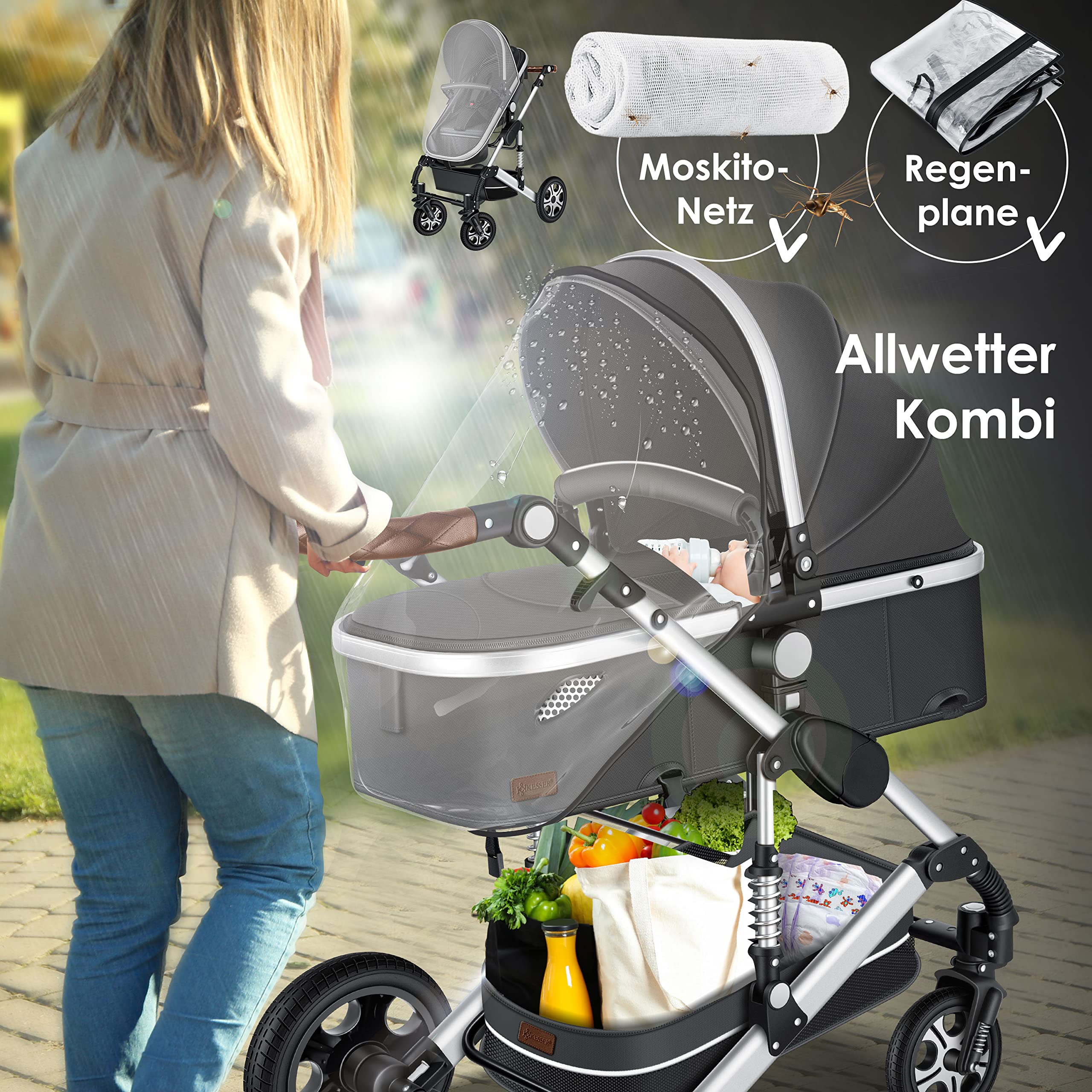 KESSER® Loops 3 in 1 Kinderwagen Kombikinderwagen Komplett-Set inkl