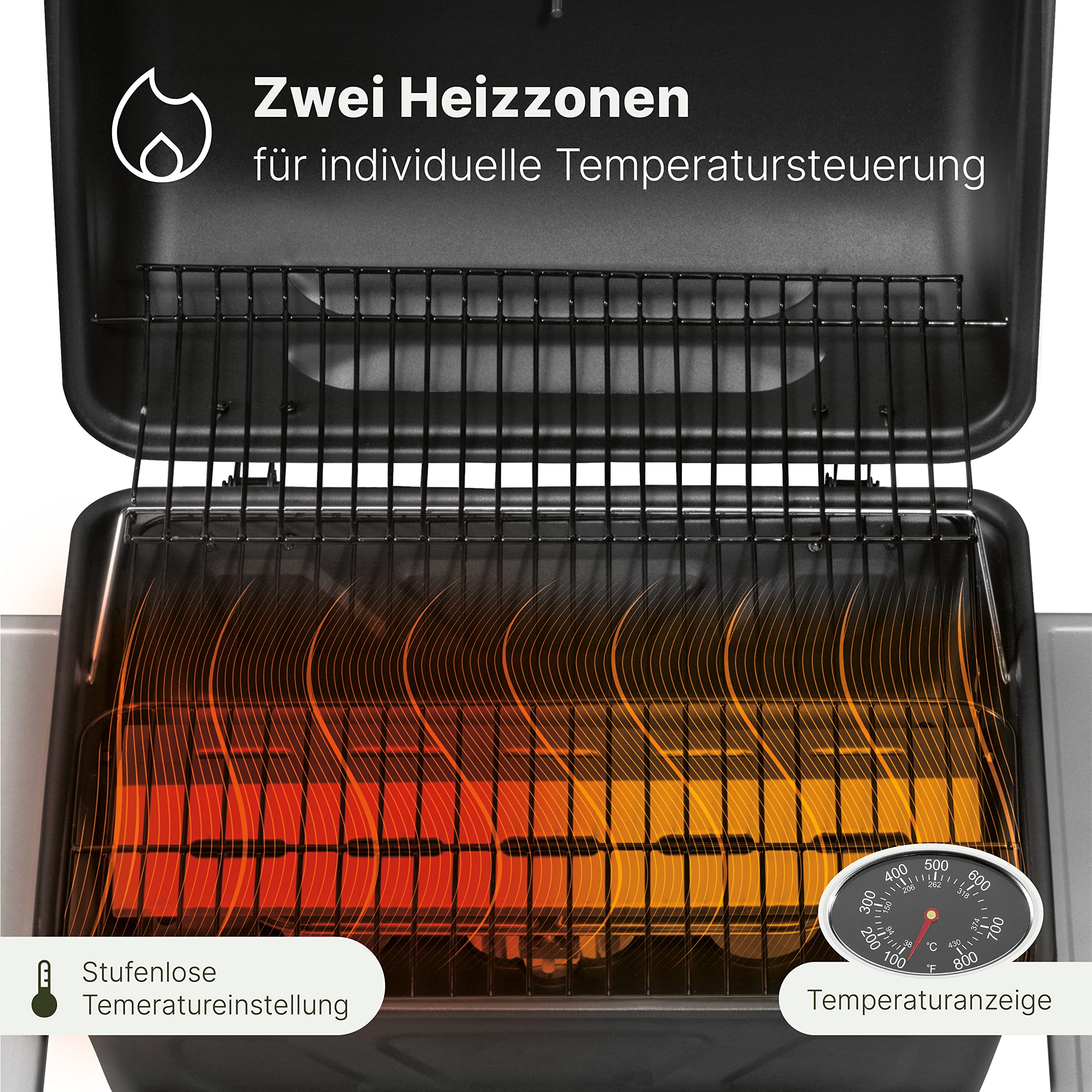 Clatronic® Gasgrill mit 2 Heizzonen | individuelle Temperatursteuerung | inkl. Grillrost + Warmhalterost