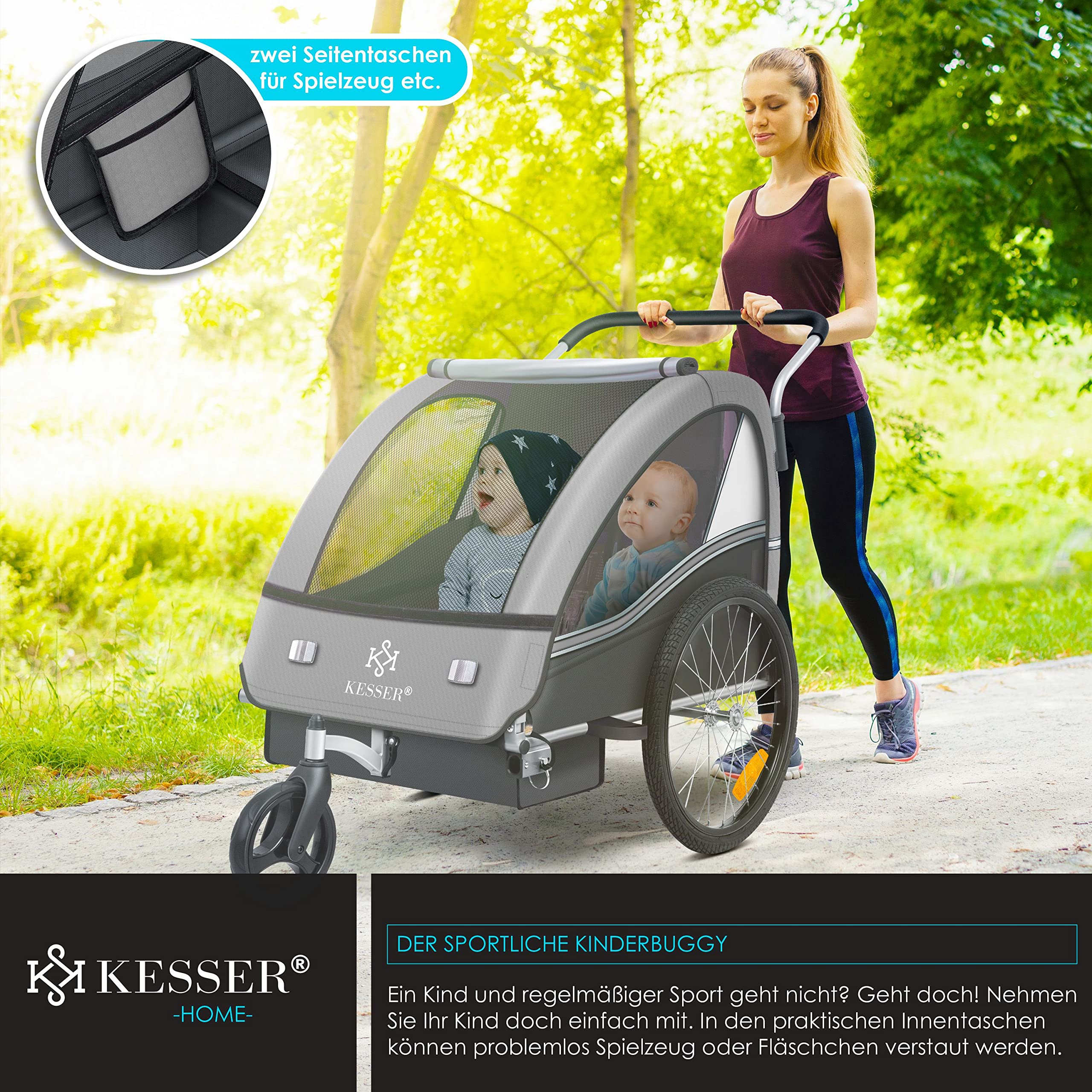 KESSER® Kinderanhänger Fahrradanhänger Sport-RX 2 in 1 Joggerfunktion Kinderfahrradanhänger